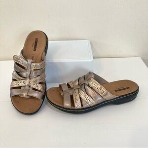 Clarks Leisa Spring Sz 7 Womens Slide Sandals Mixed Metallic Strappy